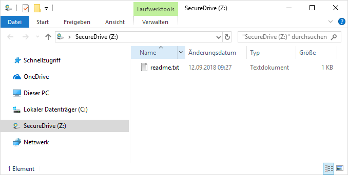 Explorer Ansicht - Secure Drive